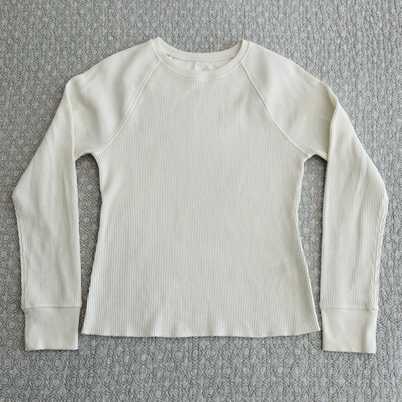 Everlane Waffle Crew Long Sleeve Tee 100% Organic Cotton Off-White Bone Size S - Picture 4 of 11